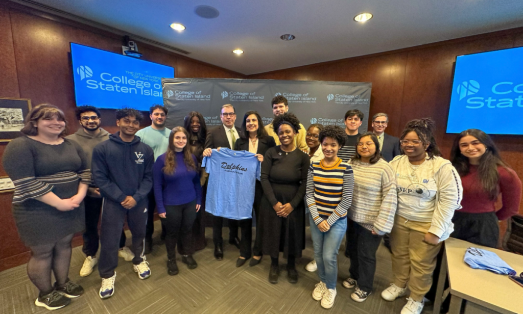 Congresswoman Nicole Malliotakis pictured with College of Staten Island President Dr. Timothy Lynch, Interim Provost Michael Steiper, and CSI STEM students. Image Credit - Rep. Malliotakis