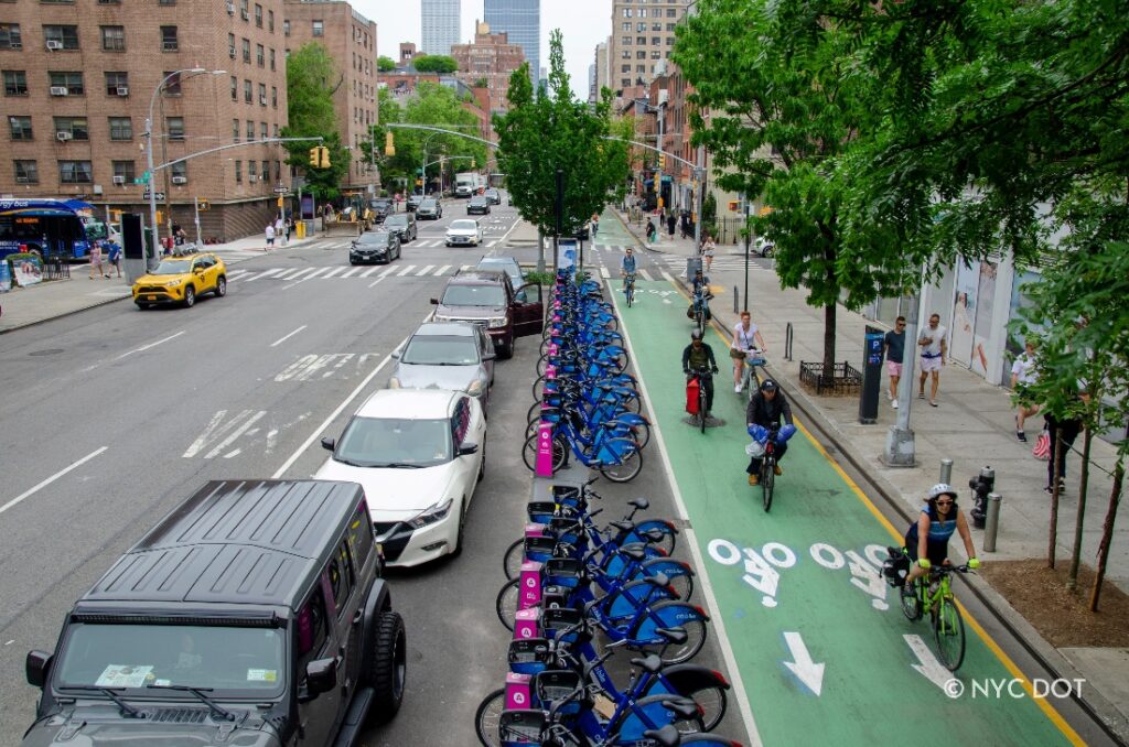 A prototype wider bike lane installed on Ninth Avenue in Manhattan. Image Credit - NYC DOT