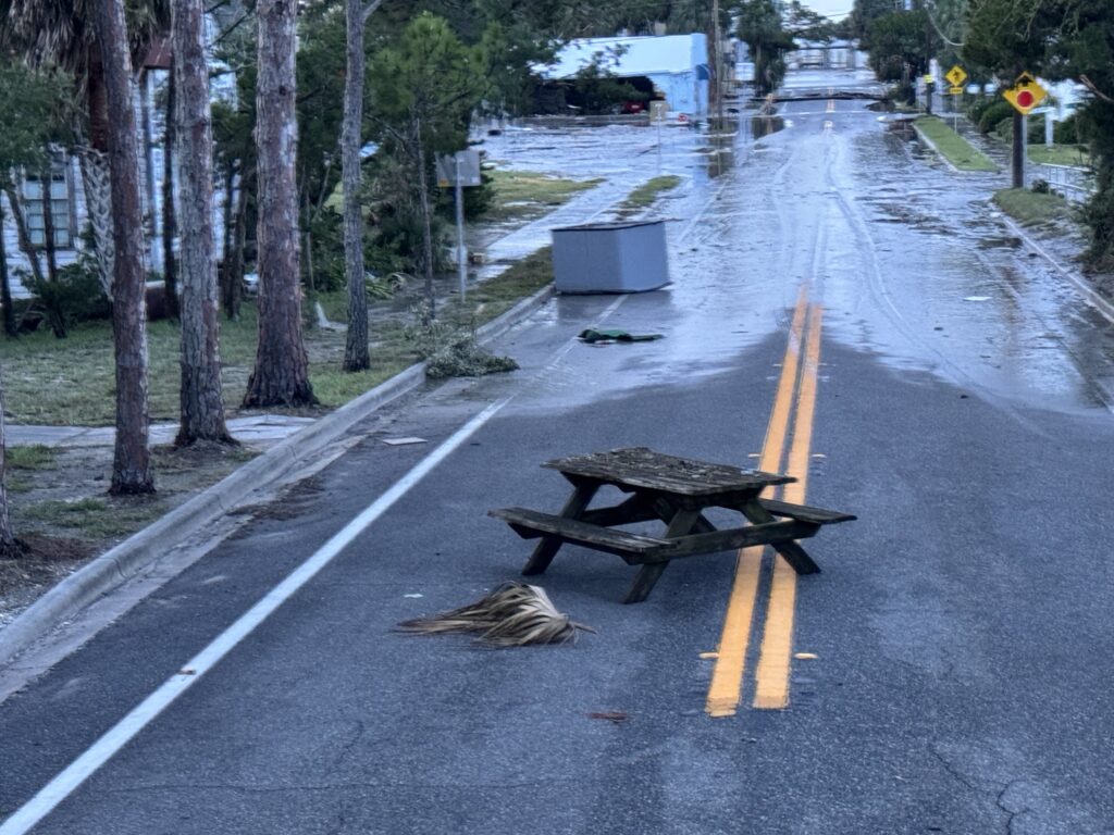 Debris such as a picnic table scattered on the road after Hurricane Helene. Image Credit - Florida Fish and Wildlife