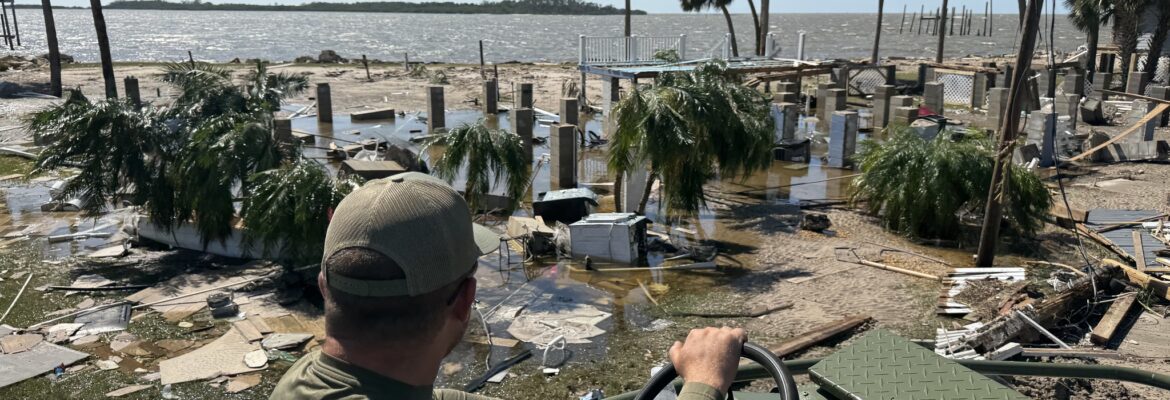 FWC officer surveys damage as a result of Hurricane Helene. Image Credit - Florida Fish and Wildlife