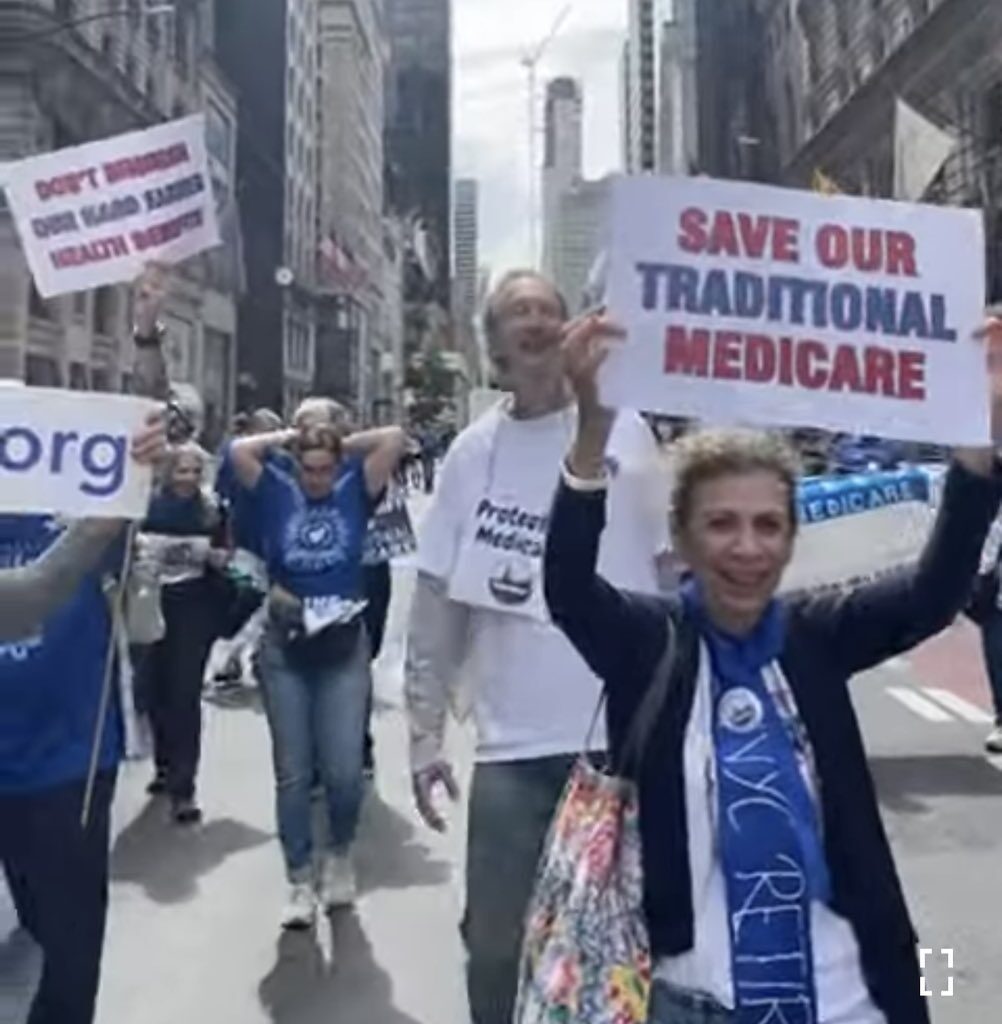 NYC Organization of Public Service Retirees rallies outside City Hall during introduction of a bill that can protect retiree healthcare. Image Credit - NYC Retirees